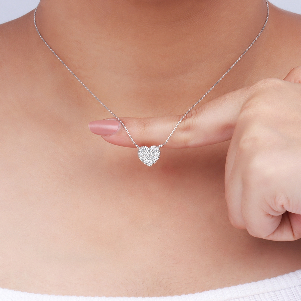 Pave Setting Round cluster in shaped Heart Pendant Necklace