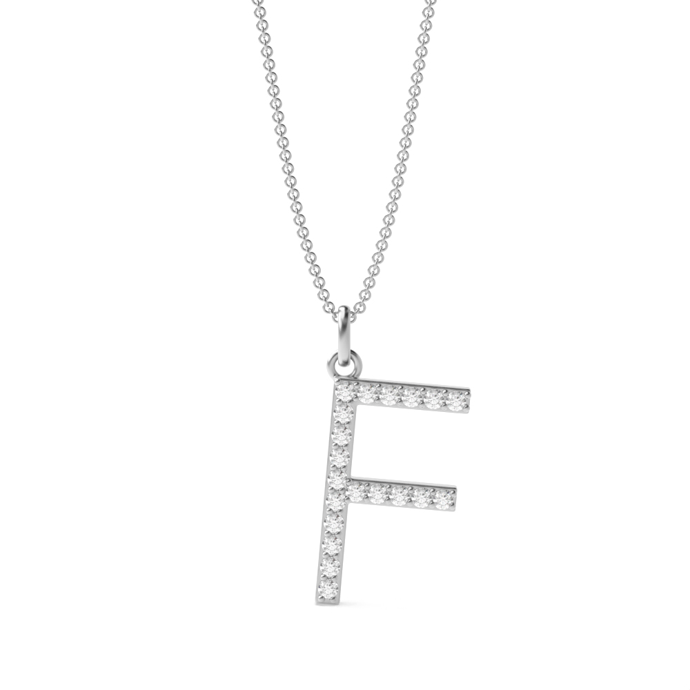 Letter 'F' Diamond Initial Pendant Necklaces in White, Yellow And Rose Gold(17mm X 10mm )