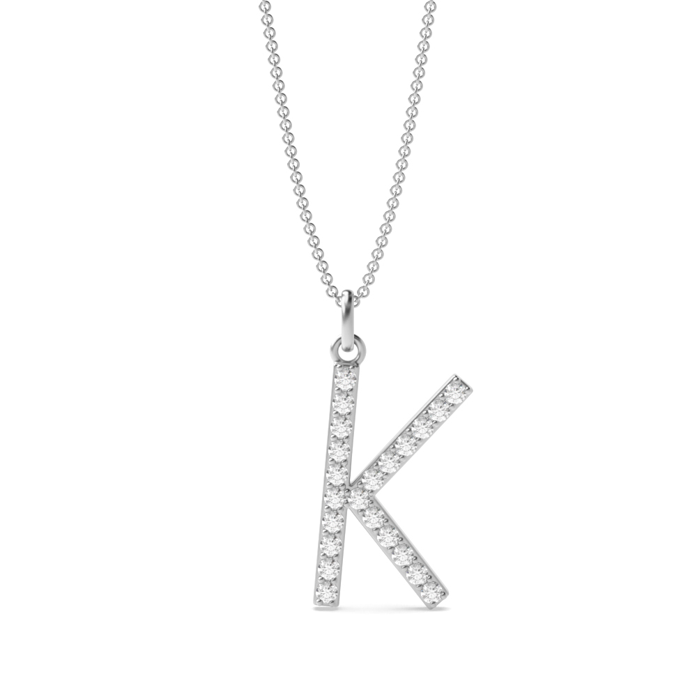 Letter 'K' Diamond Initial Pendant Necklaces in White, Yellow And Rose Gold(17mm X 10mm )