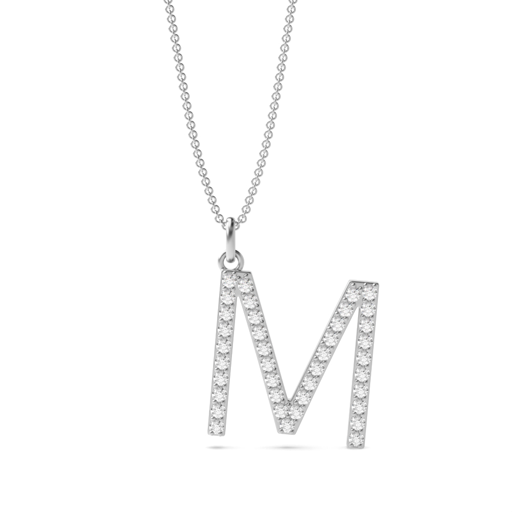 Letter 'M' Diamond Initial Pendant Necklaces in White, Yellow And Rose Gold(17mm X 13mm )