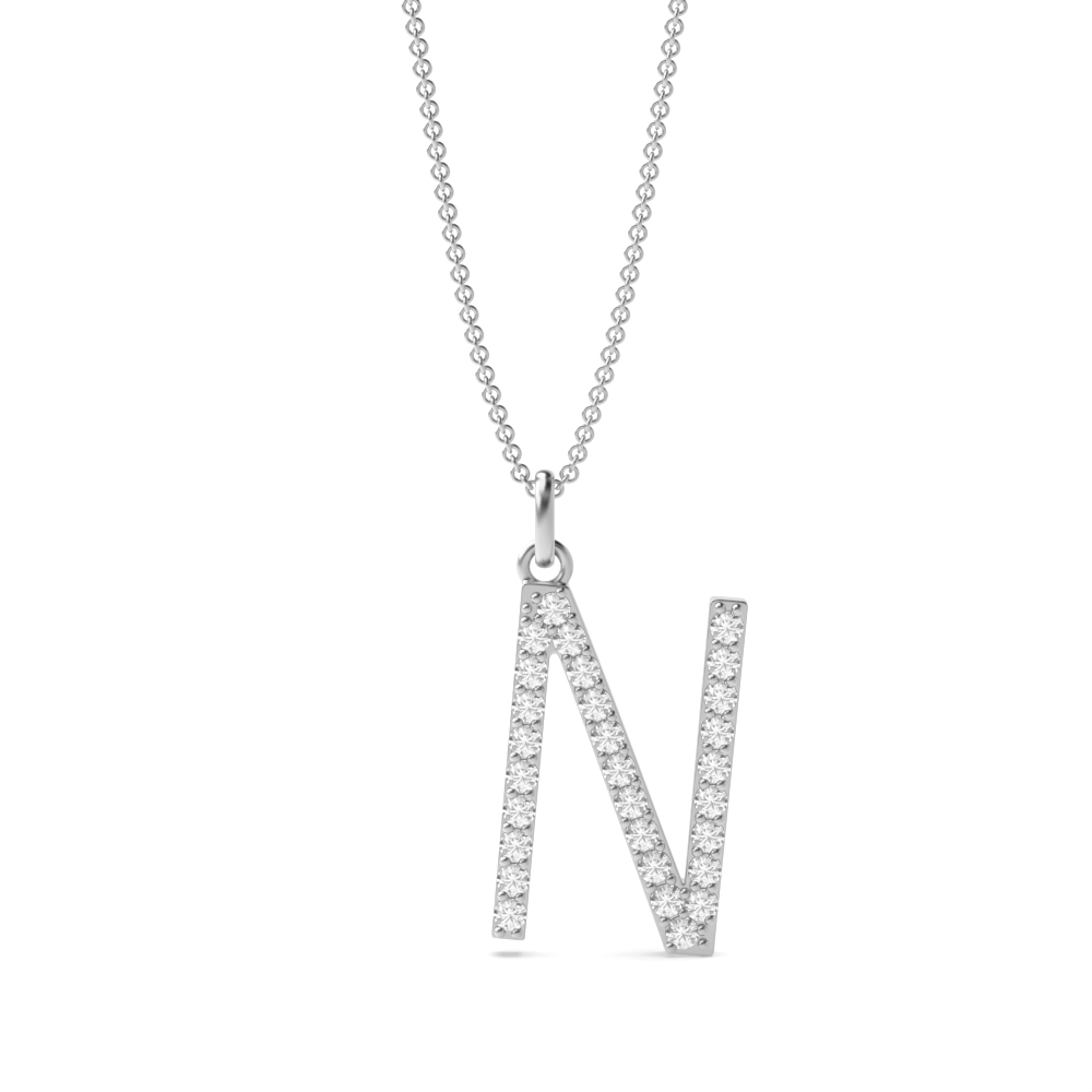 Letter 'N' Diamond Initial Pendant Necklaces in White, Yellow And Rose Gold(17mm X 11mm )