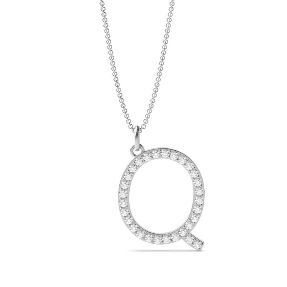 Letter 'Q' Diamond Initial Pendant Necklaces in White, Yellow And Rose Gold(17mm X 14mm )