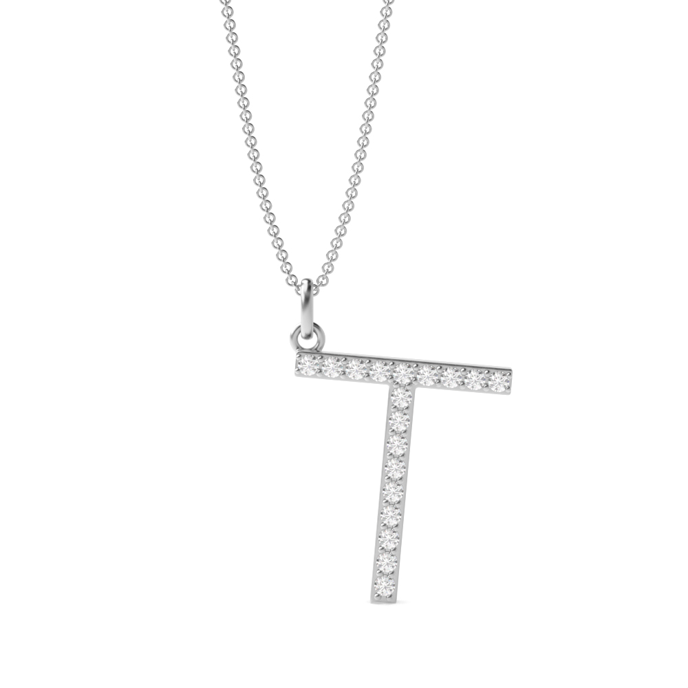 Letter 'T' Lab Grown Diamond Initial Pendant Necklaces in White, Yellow And Rose Gold(17mm X 14mm )