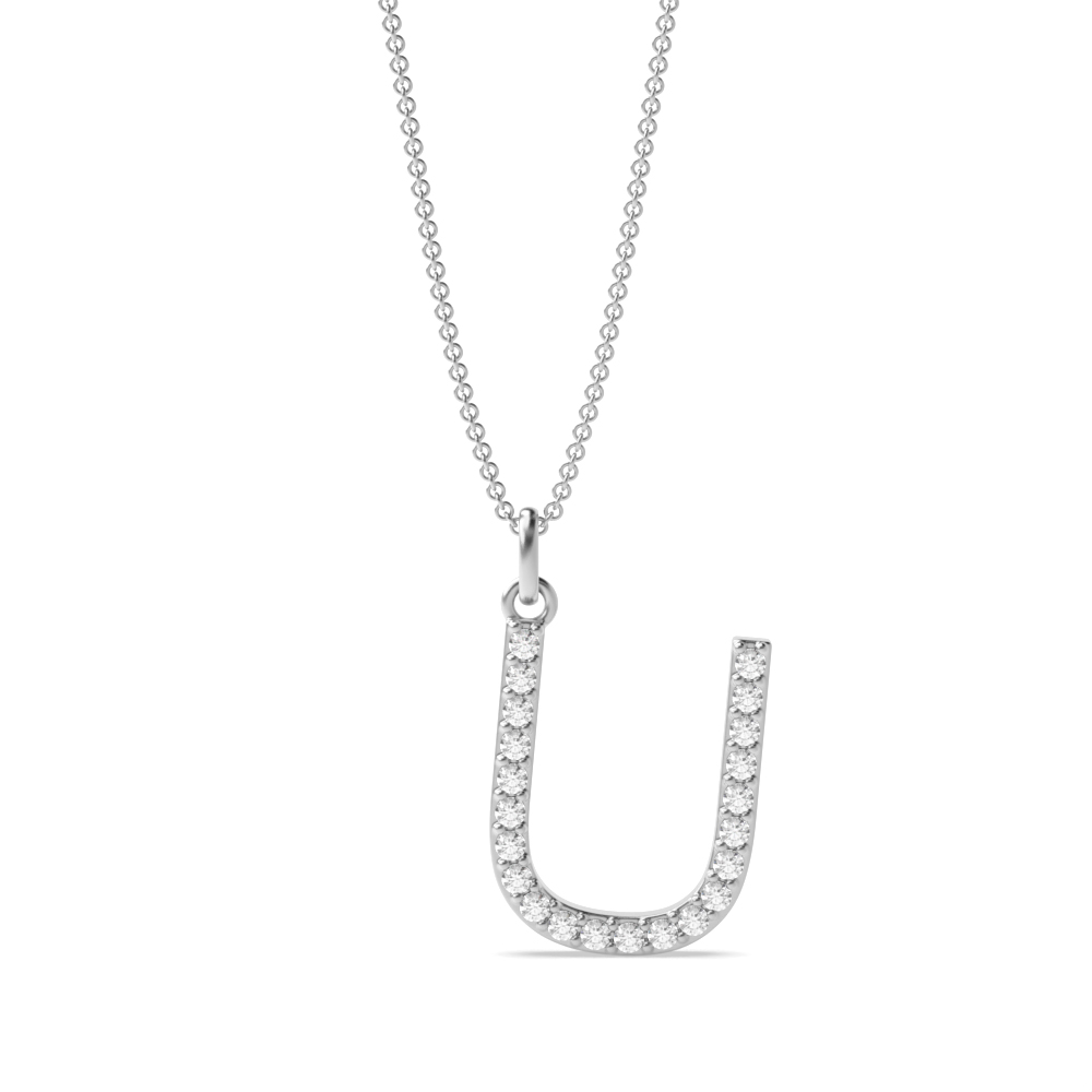 Letter 'U' Diamond Initial Pendant Necklaces in White, Yellow And Rose Gold(16mm X 11mm )