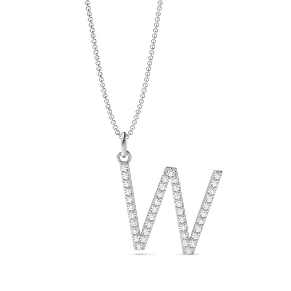 Letter 'W' Diamond Initial Pendant Necklaces in White, Yellow And Rose Gold(18mm X 19mm )