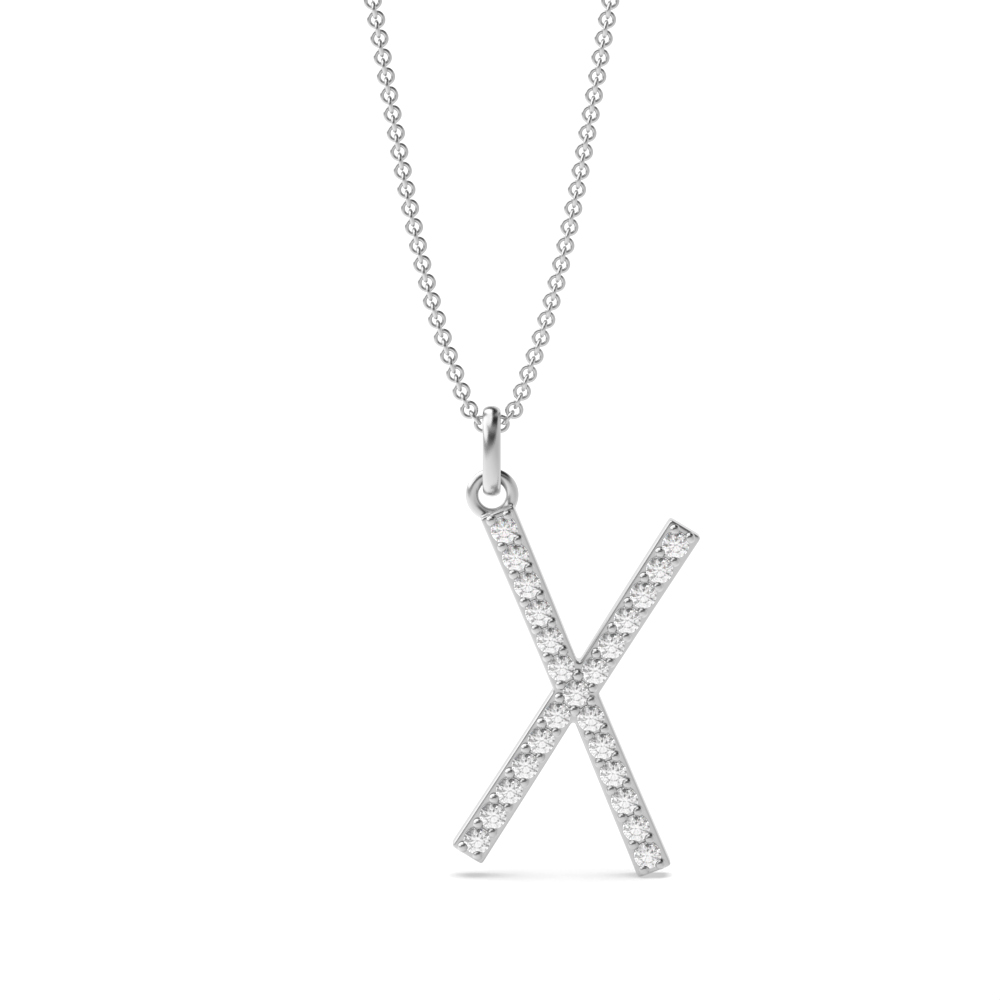 Letter 'X' Diamond Initial Pendant Necklaces in White, Yellow And Rose Gold(19mm X 11mm )