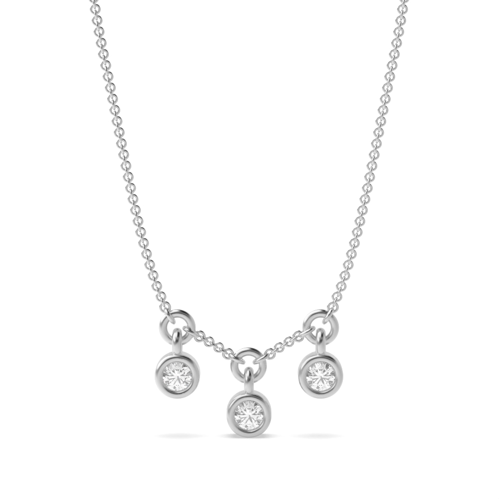 Bezel Setting Three diamond Dangling Womens Designer Necklace (5.60mm X 2.80mm)