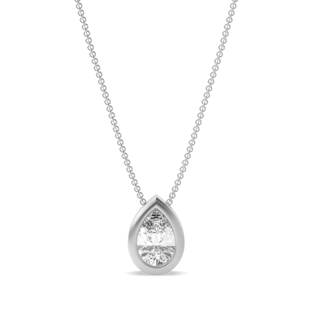 Bezel Setting Floating Tear Drop Solitaire Diamond Pendant Necklace