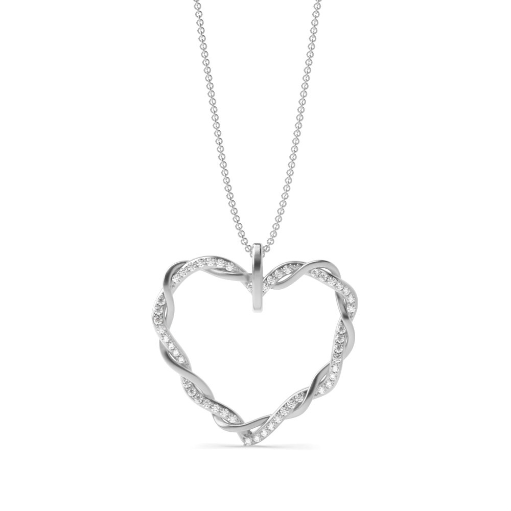 Pave Setting Round Diamond Twisted Diamond Heart Necklace  (23.50mm X 25.0mm)
