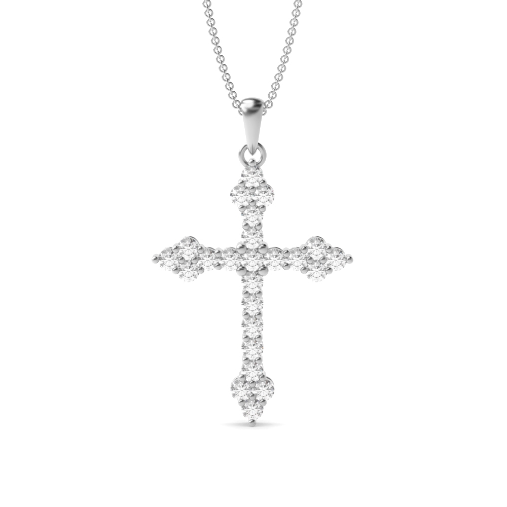 4 Prongs Round Shape Cluster diamond Cross Necklace for Women  (19.20mm X 13.30mm)