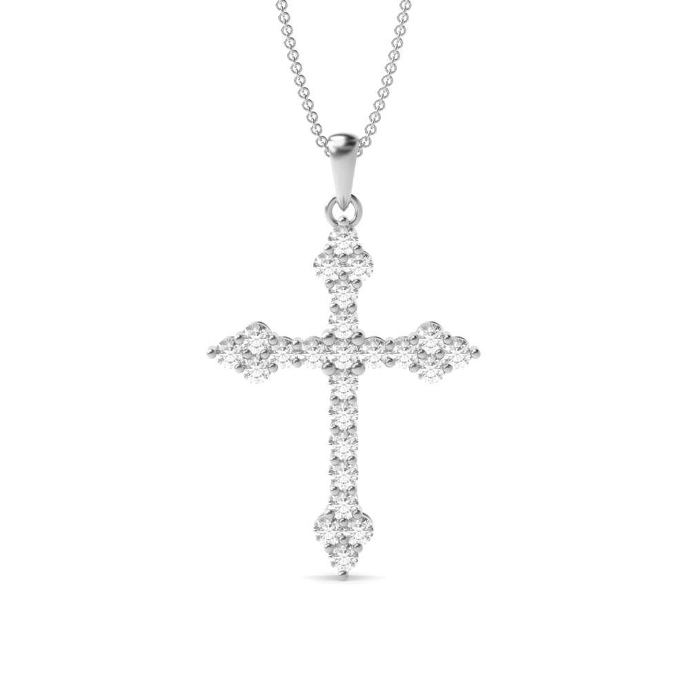 4 Prongs Round Shape Cluster Lab Grown Diamond Cross Necklace for Women  (19.20mm X 13.30mm)