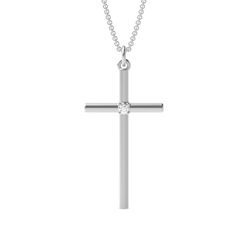 4 Prongs Round Lab Grown Diamond Minimal Single Lab Grown Diamond Cross Pendants  (21.00mm X 11.00mm)