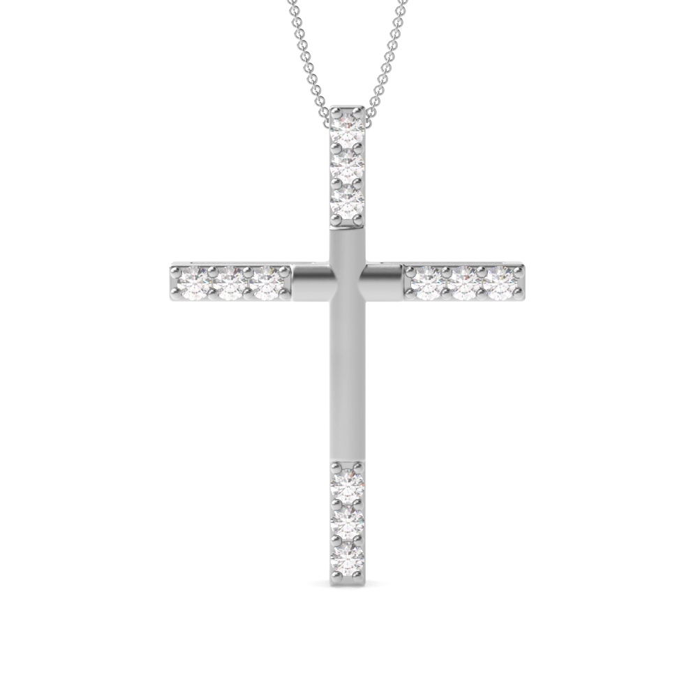 Pave Setting Round Lab Grown Diamond Modern & Stylish Cross Necklace  (25.00mm X 16.80mm)