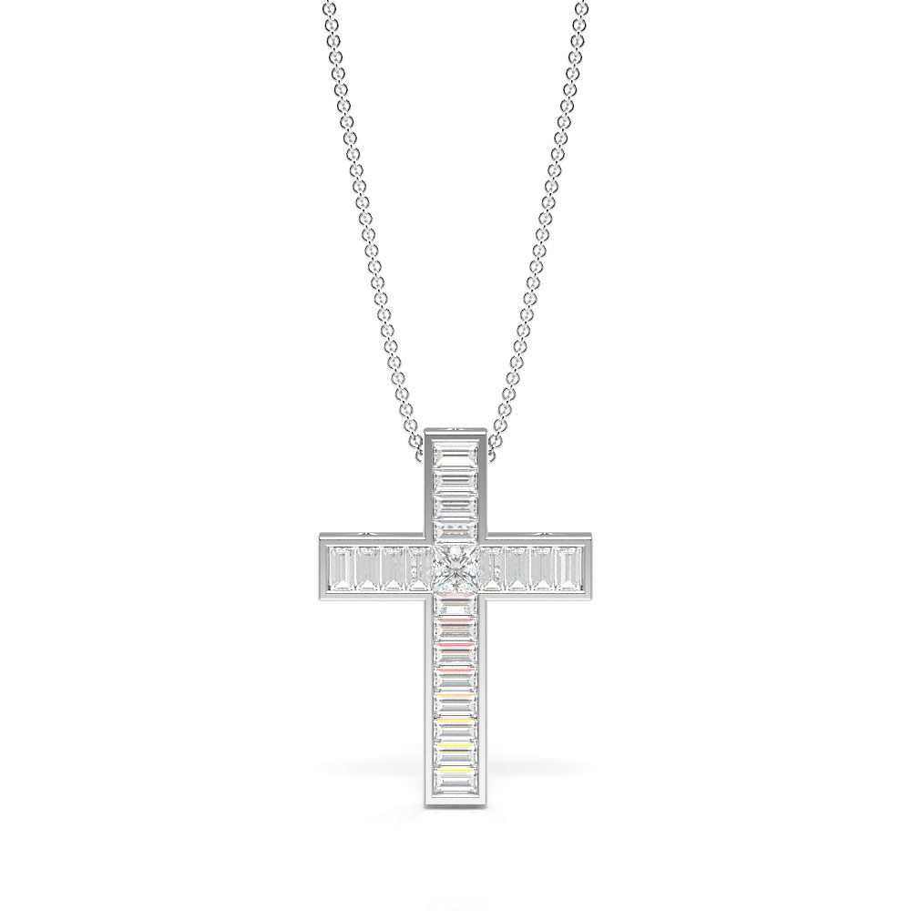 Channel Setting Baguette Diamond Exclusive and Luxurious Cross Necklace  (16.40mm X 12.00mm)