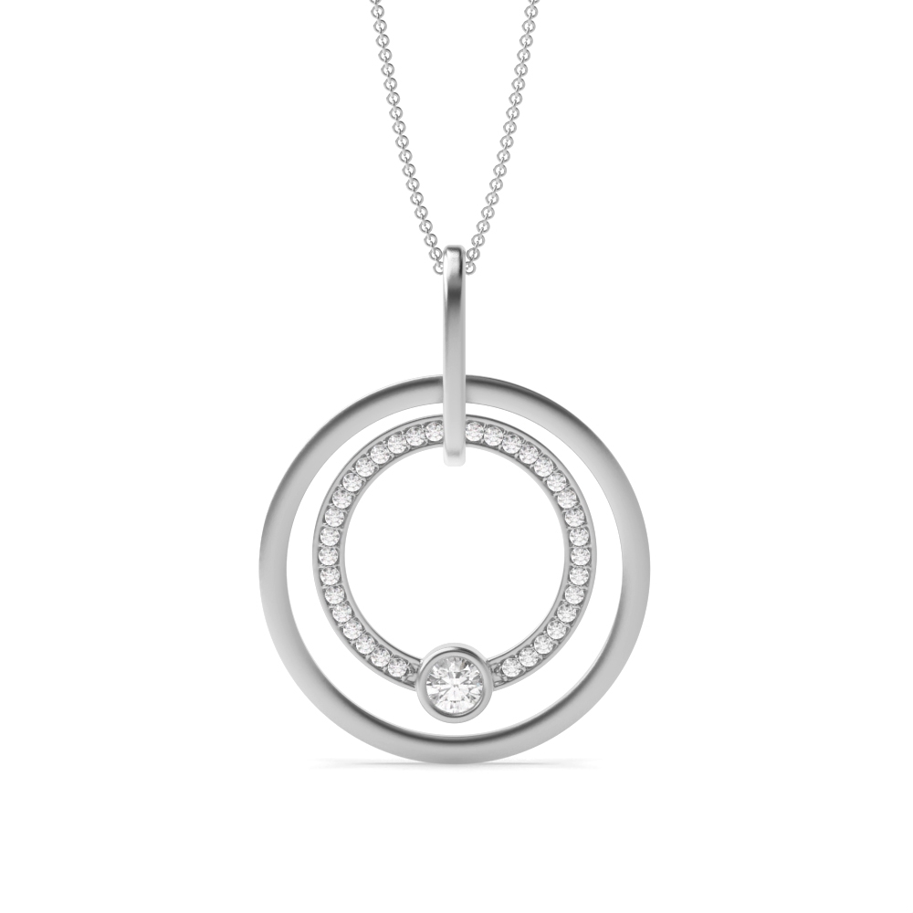 Pave Setting Round Diamond Luxurious Circle Pendant Necklace  (40.00mm X 30.00mm)