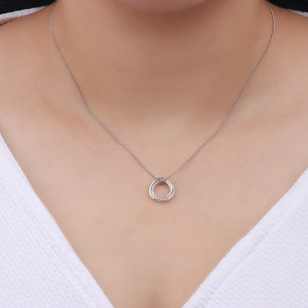 Pave Setting Round White Gold Circle Pendant Necklace