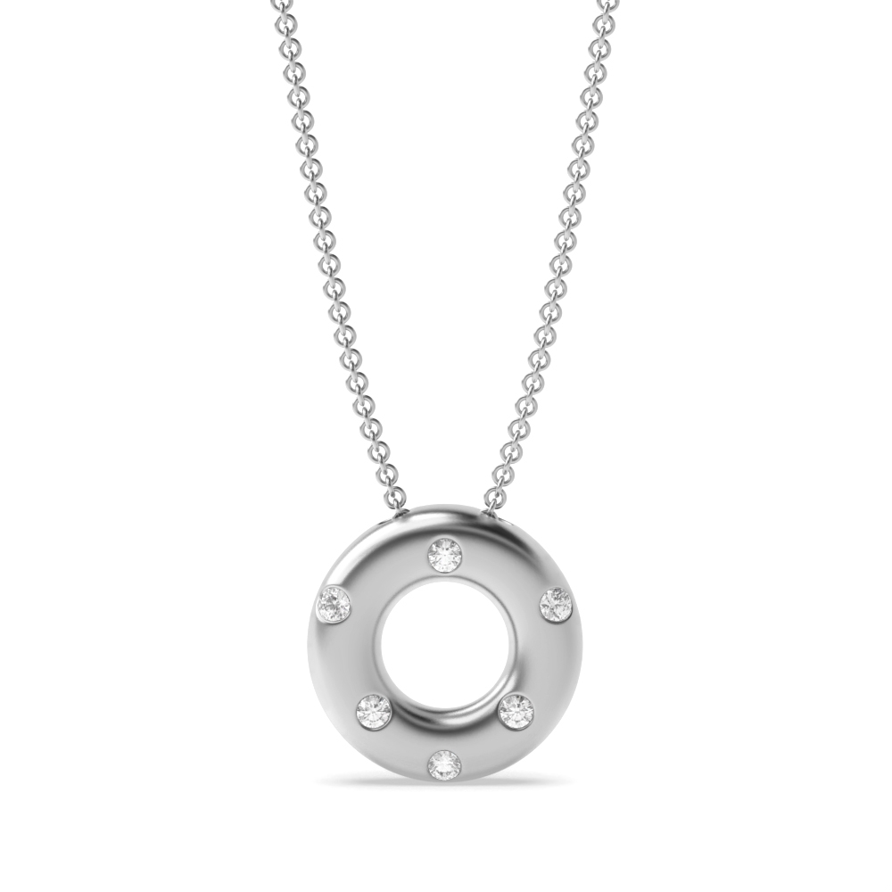 Flush Setting Round Lab Grown Diamond Floating Circle Lab Grown Diamond Pendant Neckalce (9.30mm X 9.00mm)