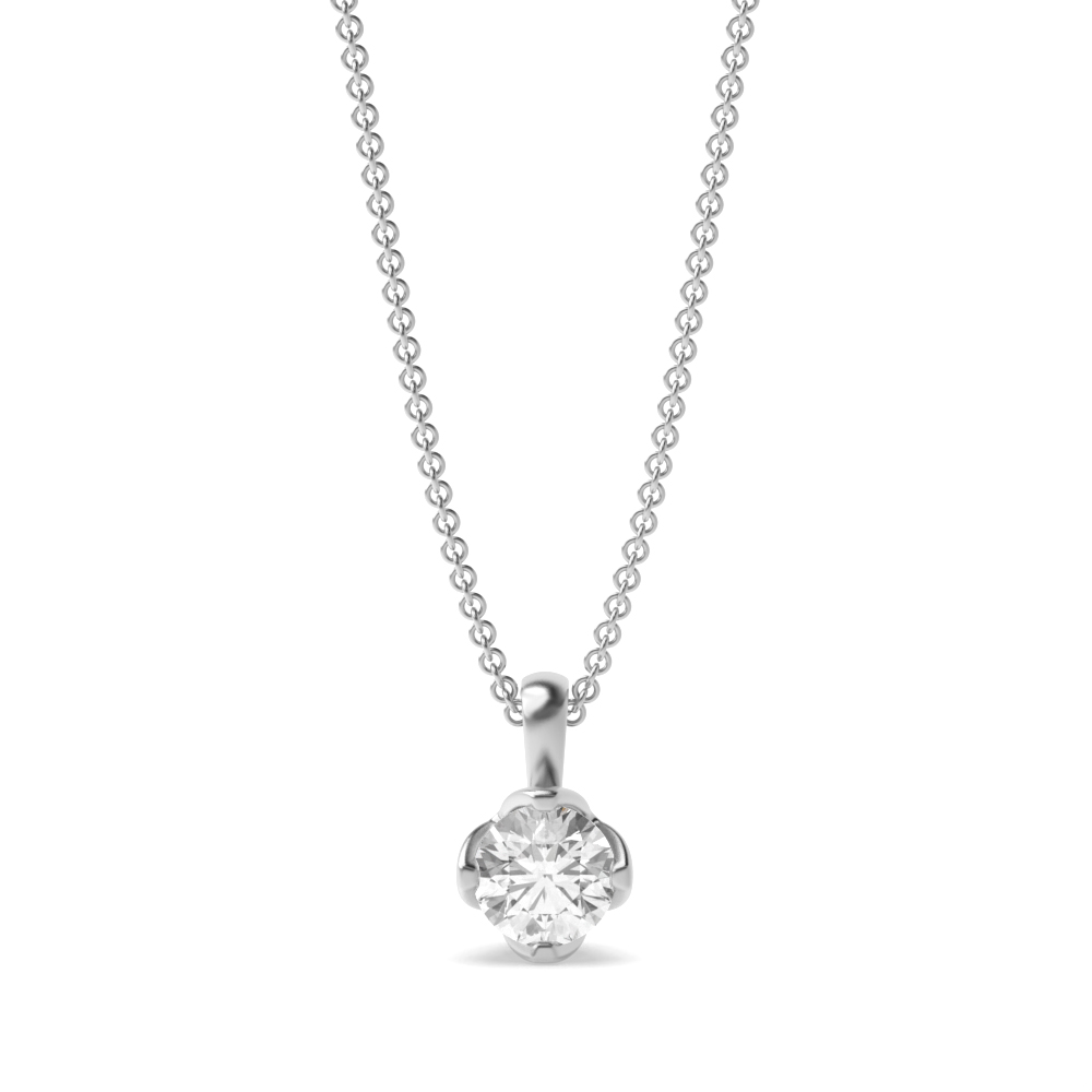 4 Prong Setting Round Diamond Crown Style Solitaire Pendant Necklace