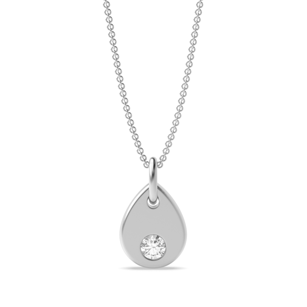 Flush Settings Round Diamond Tear Drop Disc with Single Diamond Drop Pendants  (11.40mm X 6.70mm)