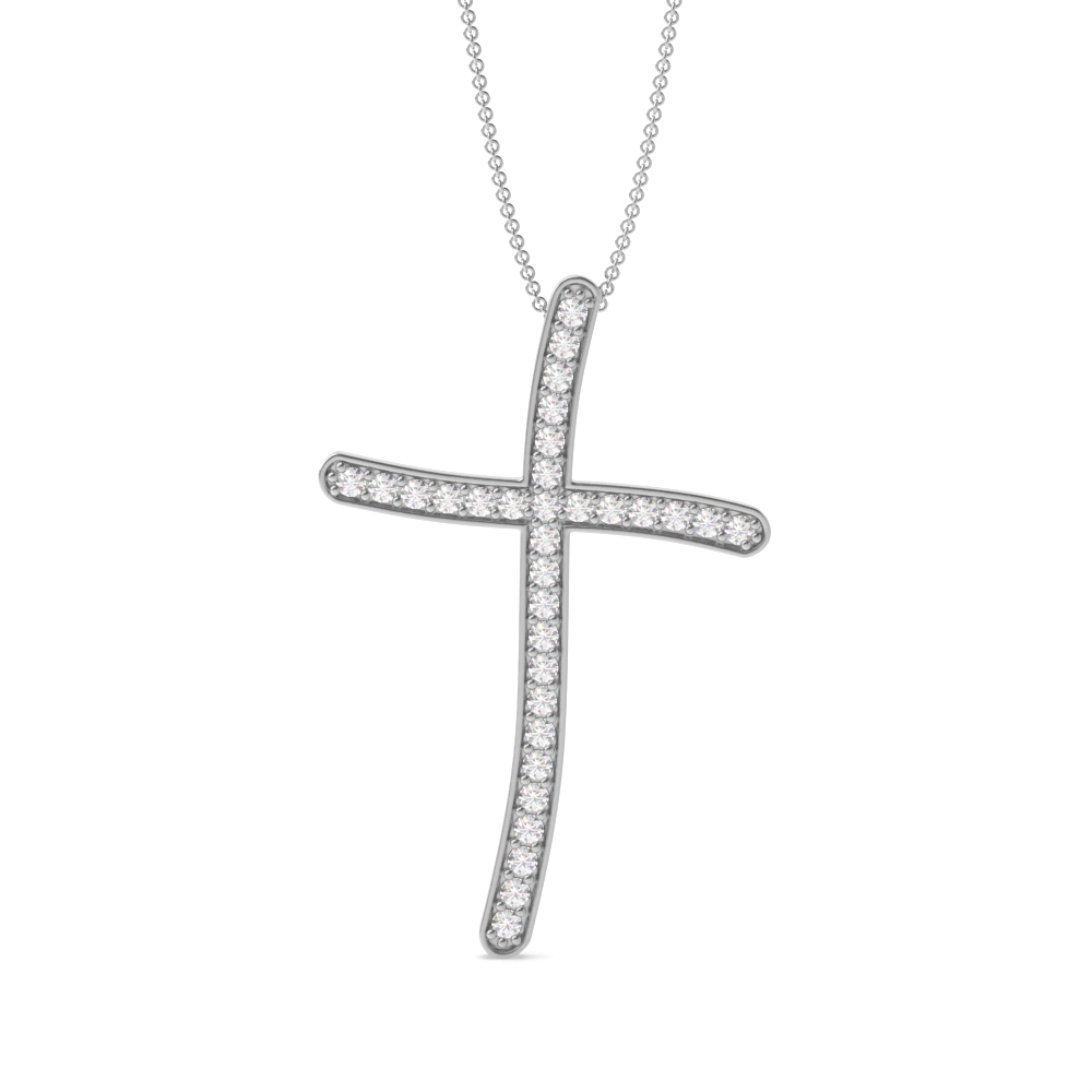Pave Setting Round Moissanite Delicate Cross Pendants  (28.30mm X 19.00mm)