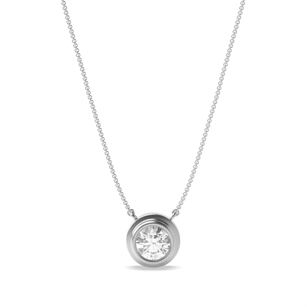 Bezel Setting Round Diamond Rub Over Solitaire Pendant Necklace