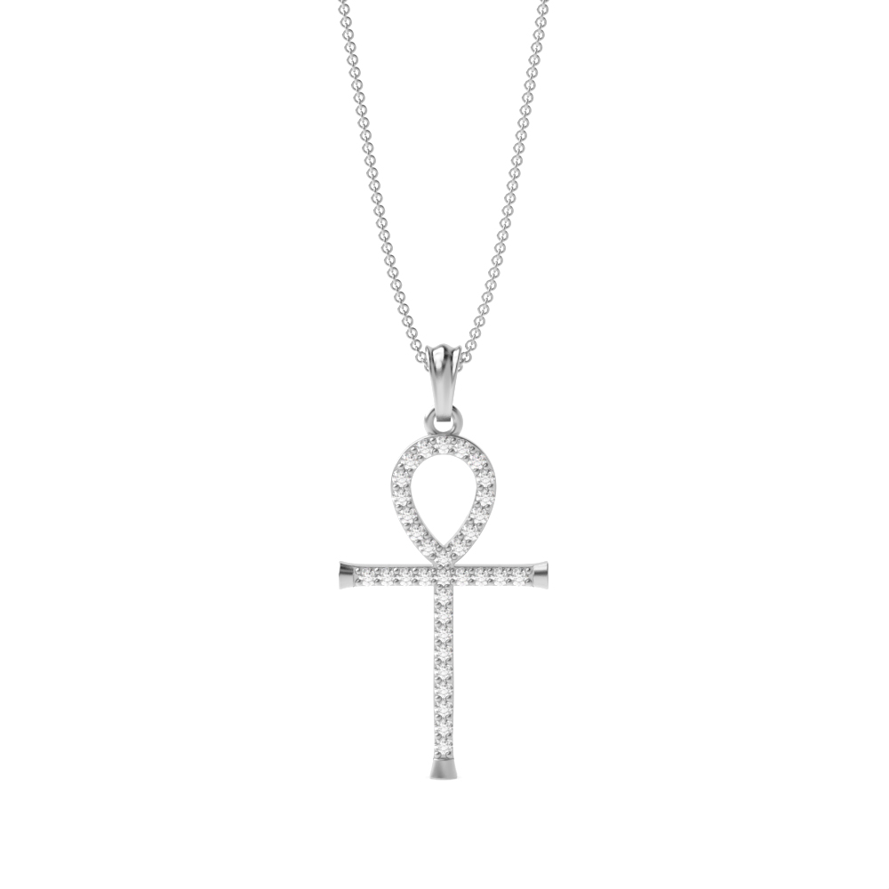 Pave Setting Ankh Platinum and  Gold Lab Grown Diamond Cross Necklace (27.0mm X 13.0mm)