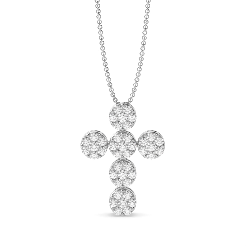 Pave Setting Cluster Diamond Cross Necklace for Womens (18.0mm X 13.40mm)