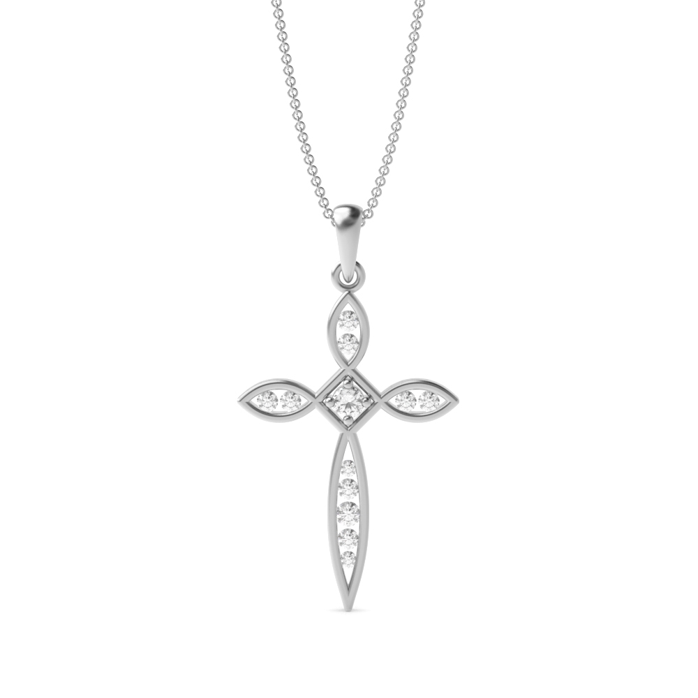 Channel Setting Designer Platinum and  Gold Diamond Cross Necklace  (30.0mm X 16.0mm)