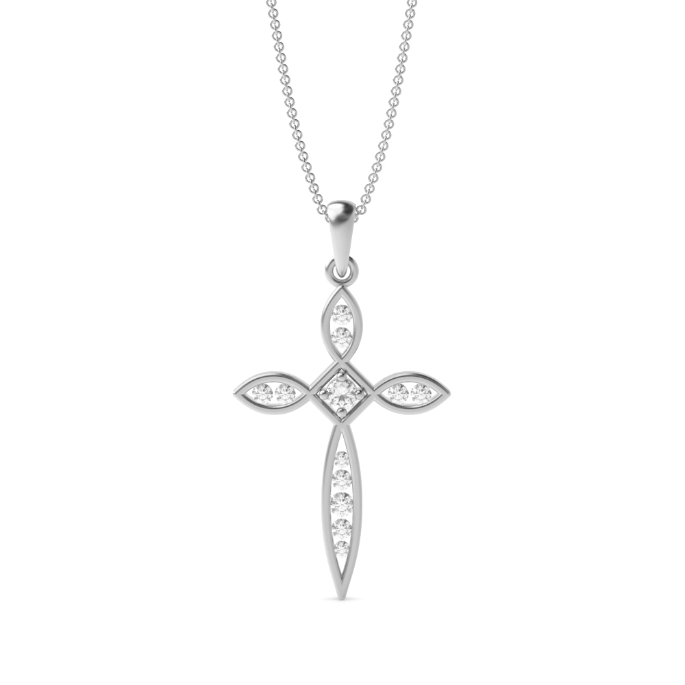 Channel Setting Designer Platinum and  Gold Lab Grown Diamond Cross Necklace  (30.0mm X 16.0mm)