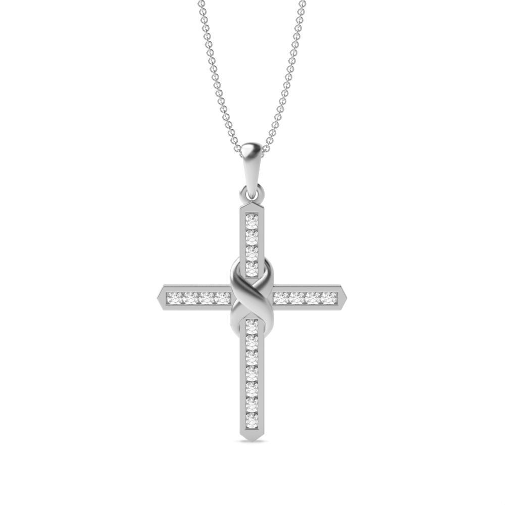 Knot Style Platinum and  Gold Cross Pendant Necklace for Womens (30.20mm X 19.0mm)