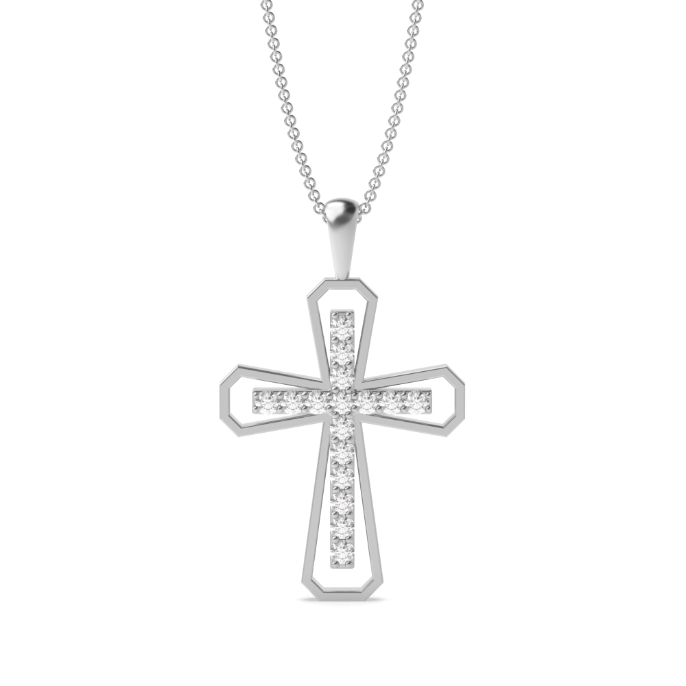 Pave Setting Designer Platinum and  Gold Cross Pendant Necklace (26.0mm X 15.80mm)