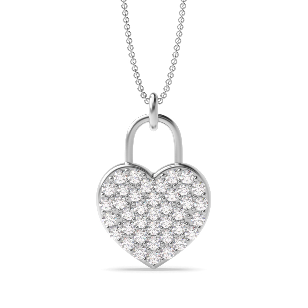Pave Setting Lock Design Gold & Platinum Moissanite Heart Necklace (16.60mm X 10.40mm)