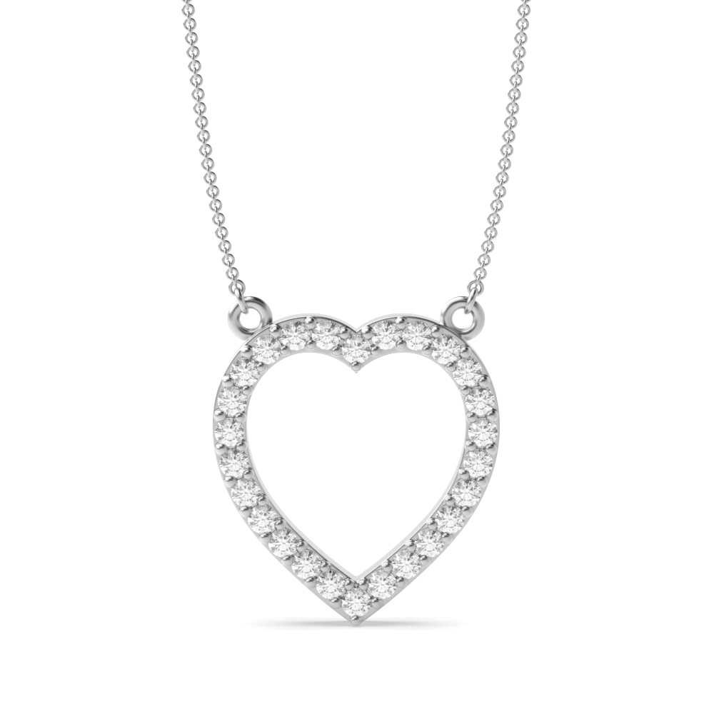 Pave Setting Open Heart Diamond Heart Necklace & Pendant (10.90mm X 9.90mm)