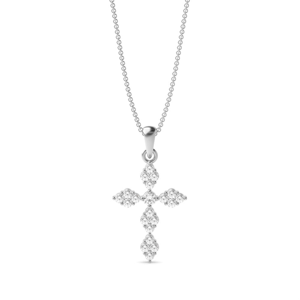 Bezel Set Delicate Cluster Cross Pendant Necklace (22.0mm X 12.0mm)