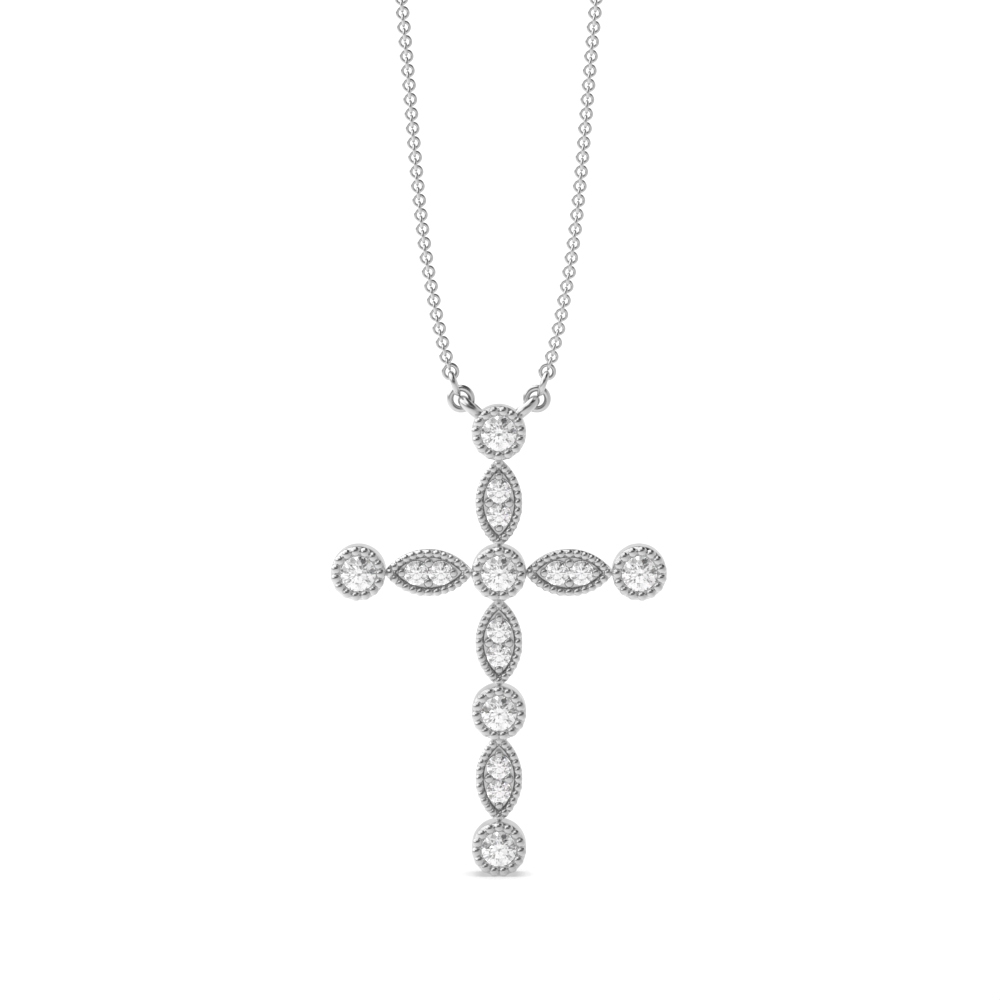 Bezel Set Miligrain Vintage Cross Pendant Necklace (27.20mm X 19.0mm)