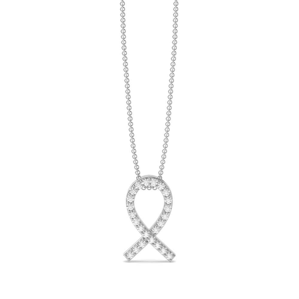 Pave Setting Ribbon Designer Pendant Necklace (12.50mm X 7.70mm)