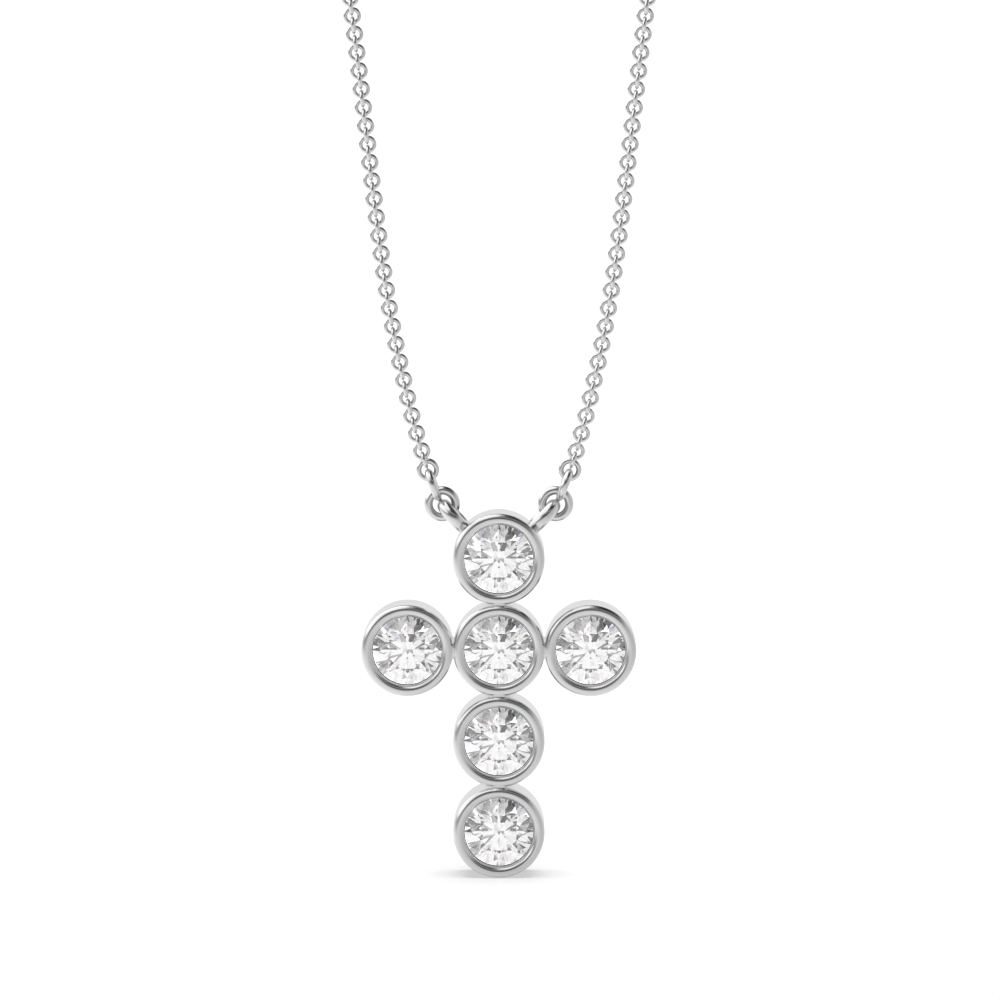 Bezel Set Elegant Platinum and  Gold Lab Grown Diamond Cross Necklace (14.0mm X 9.80mm)