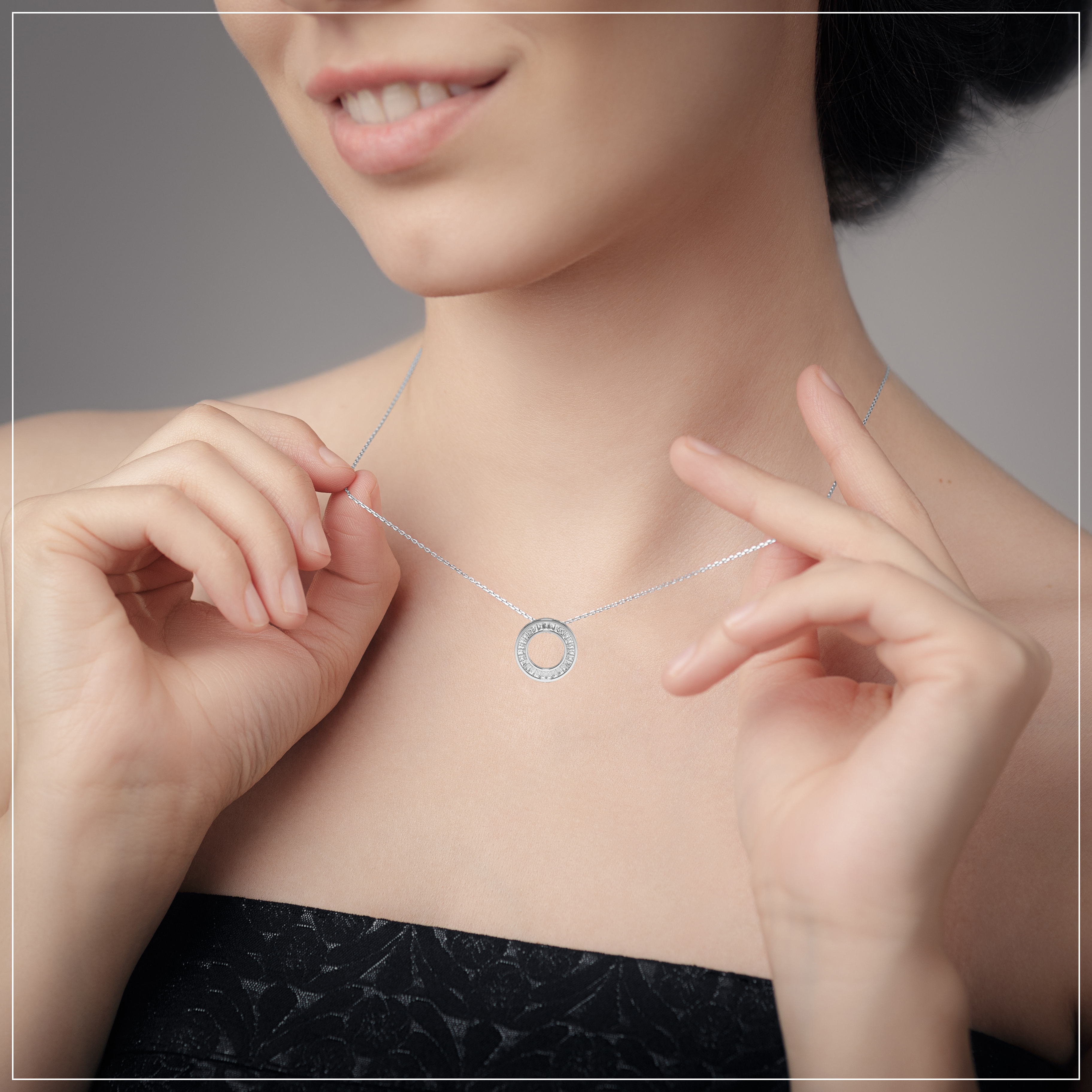 Channel Setting Baguette Moonlight Naturally Mined Diamond Circle Pendant Necklace