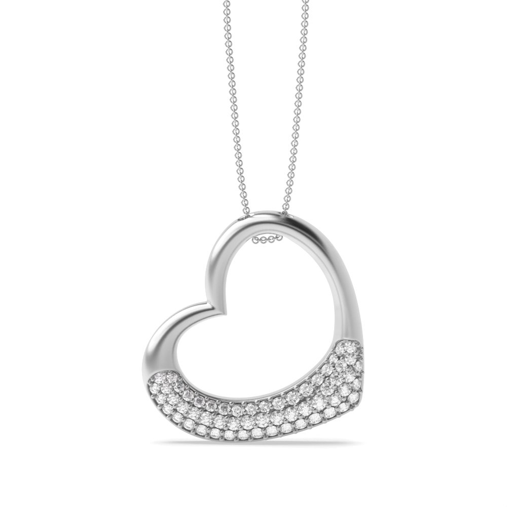 pave setting heart design round diamond pendants