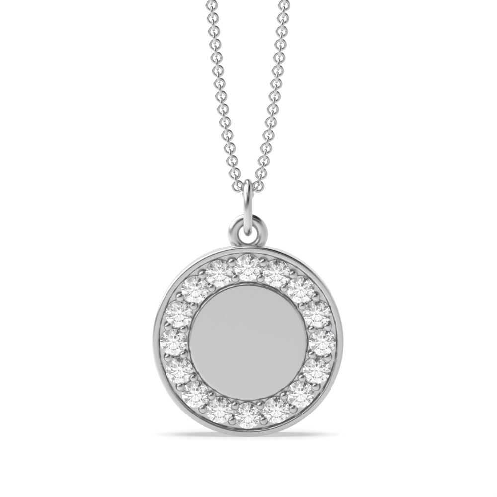 Pave Setting Disc Lab Grown Diamond Circle Pendant Necklace (13.0mm X 9.0mm)