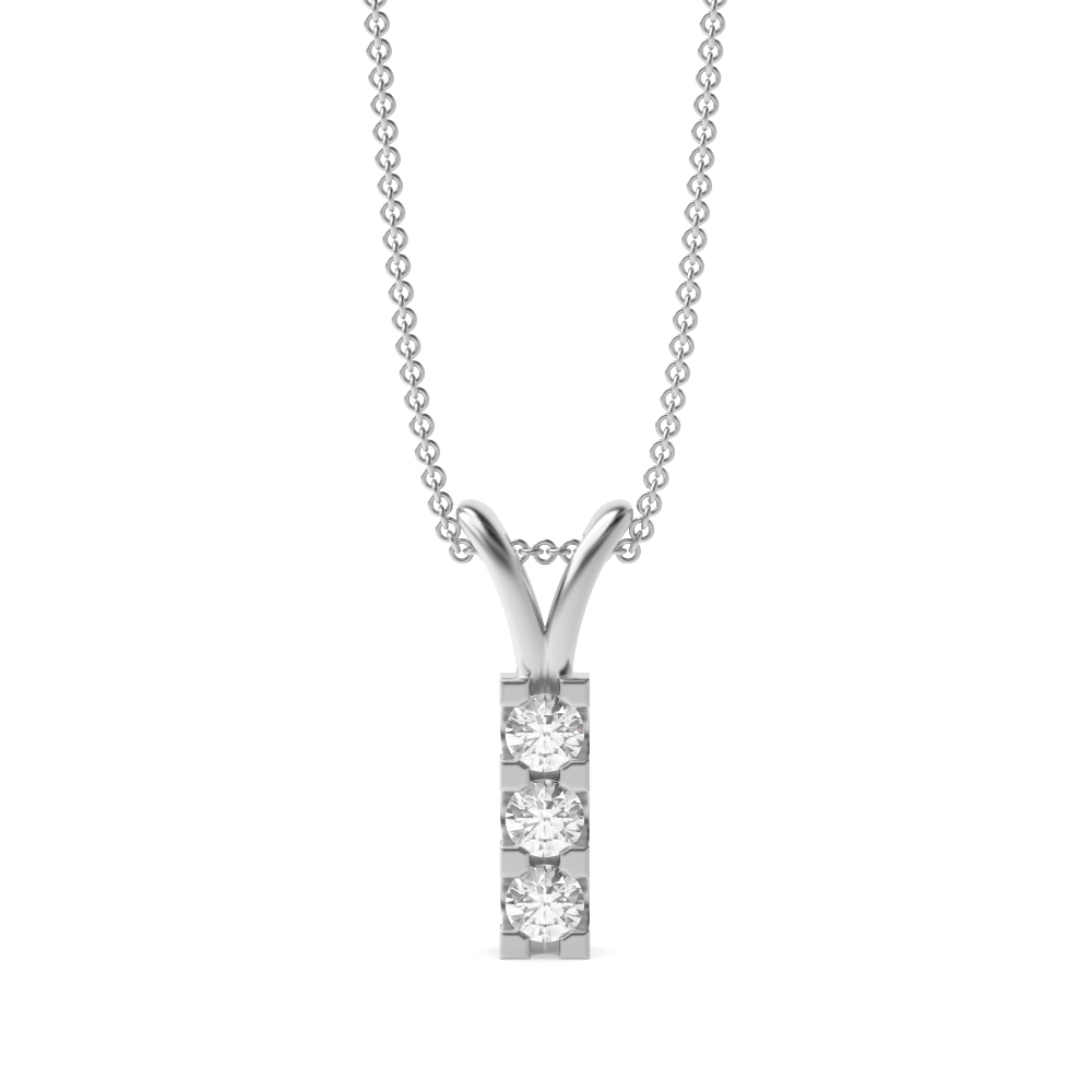 4 Prongs U Prong Setting Round Diamond Drop Necklace (14.00mm X 2.60mm)