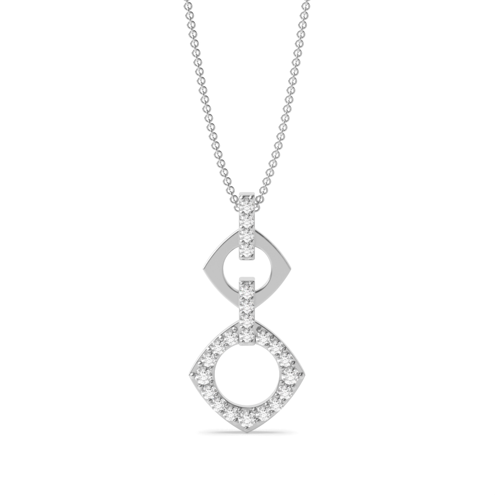 Pave Setting Round Cut Designer Drop Necklace & Chain (21.00mm X 10.00mm)