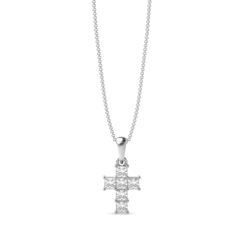 4 prong setting princess diamond cross pendant