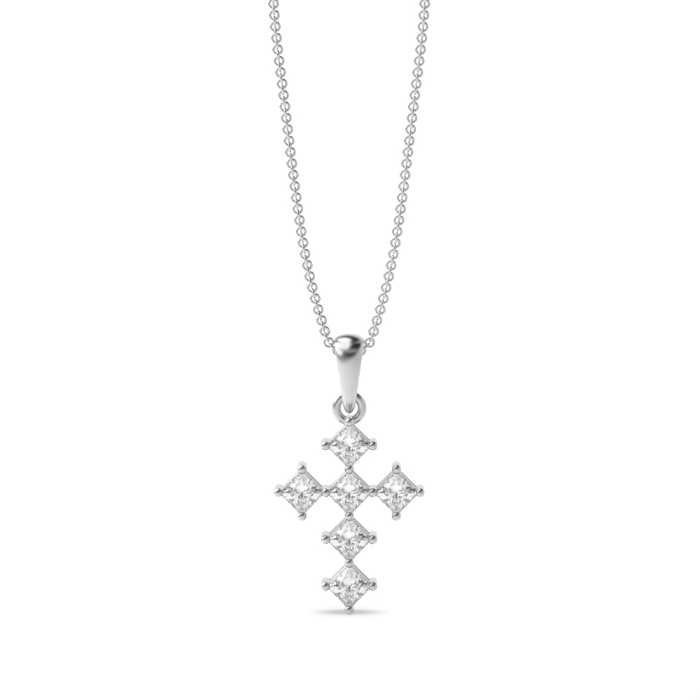 4 prong setting princess diamond cross pendant