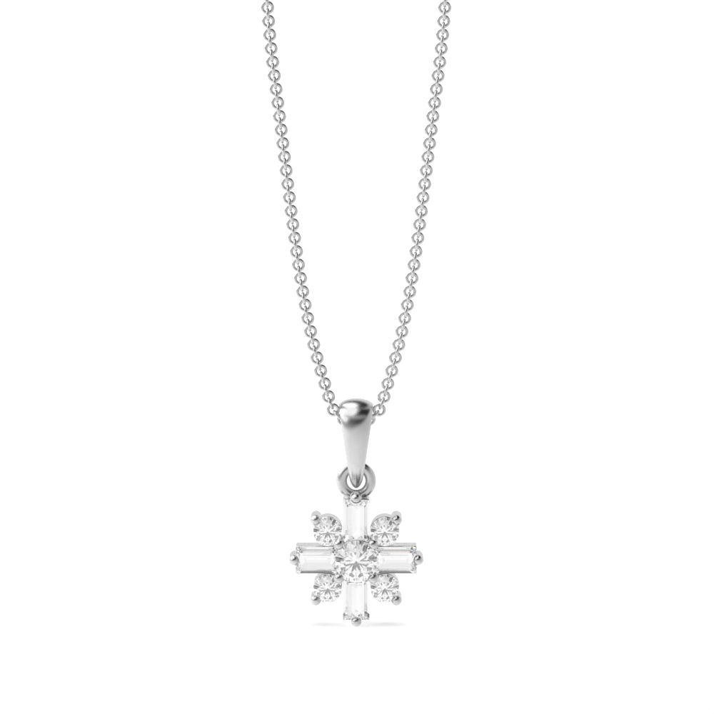 4 Prong Setting Round And Baguette Shape Diamond Designer Pendant