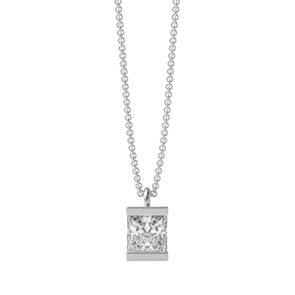 Channel Setting Princess Shape Diamond Solitaire Pendant