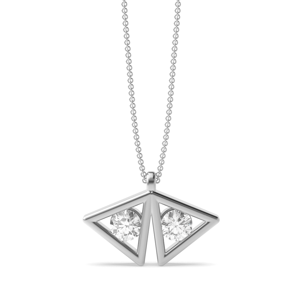 Channel Setting Round Shape Diamond 2 Triangle Designer Pendant