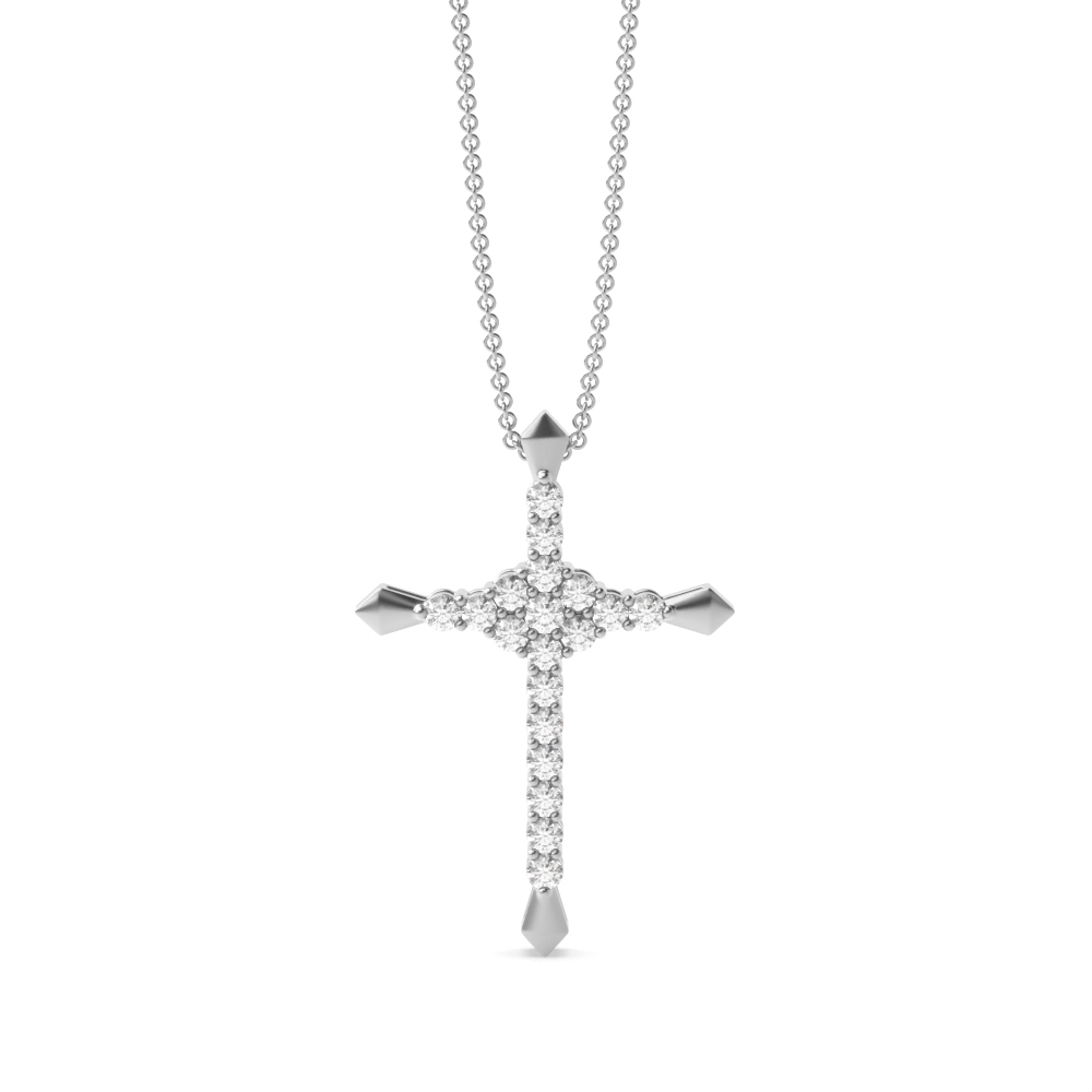 4 prong setting round diamond cross pendant