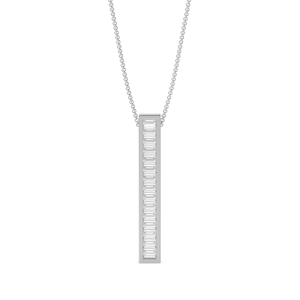 channel setting baguette diamond vertical bar pendant