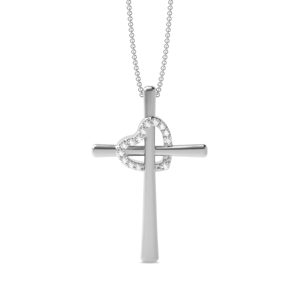 4 prong setting round shape Lab Grown Diamond cross pendant